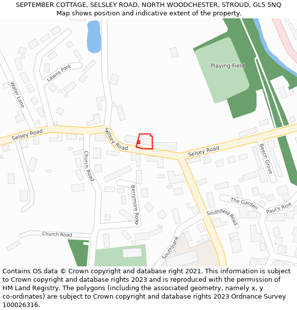 SEPTEMBER COTTAGE, SELSLEY ROAD, NORTH WOODCHESTER, STROUD, GL5 5NQ: Location map and indicative extent of plot