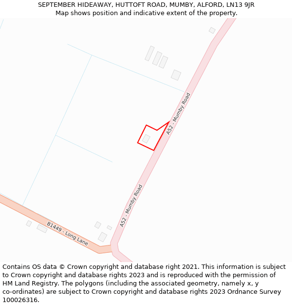 SEPTEMBER HIDEAWAY, HUTTOFT ROAD, MUMBY, ALFORD, LN13 9JR: Location map and indicative extent of plot