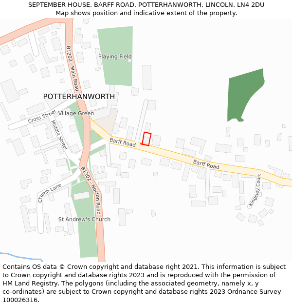 SEPTEMBER HOUSE, BARFF ROAD, POTTERHANWORTH, LINCOLN, LN4 2DU: Location map and indicative extent of plot