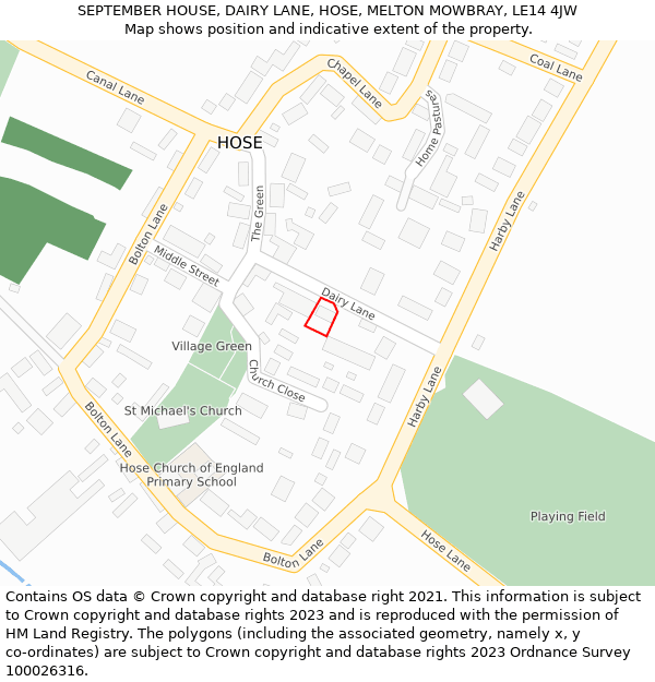SEPTEMBER HOUSE, DAIRY LANE, HOSE, MELTON MOWBRAY, LE14 4JW: Location map and indicative extent of plot
