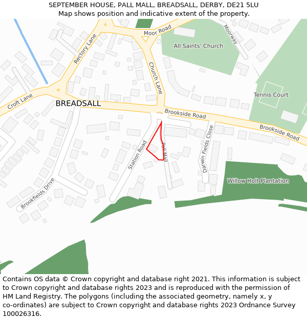 SEPTEMBER HOUSE, PALL MALL, BREADSALL, DERBY, DE21 5LU: Location map and indicative extent of plot