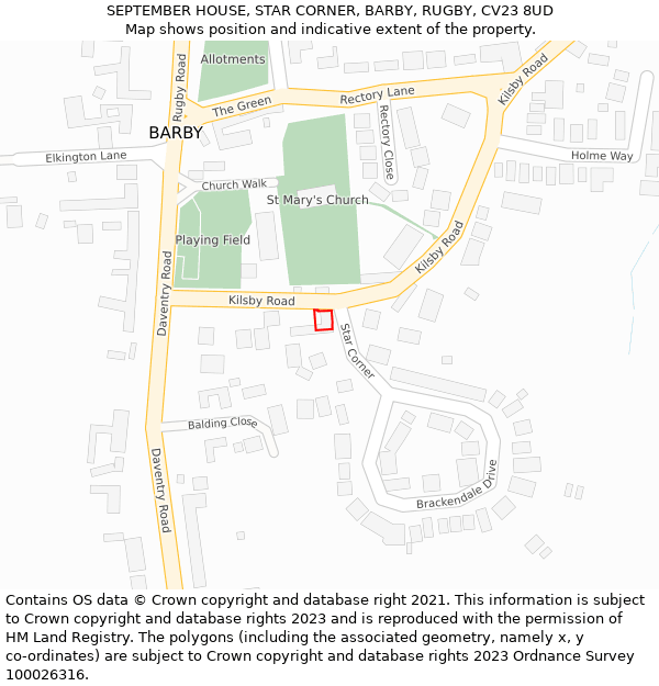 SEPTEMBER HOUSE, STAR CORNER, BARBY, RUGBY, CV23 8UD: Location map and indicative extent of plot