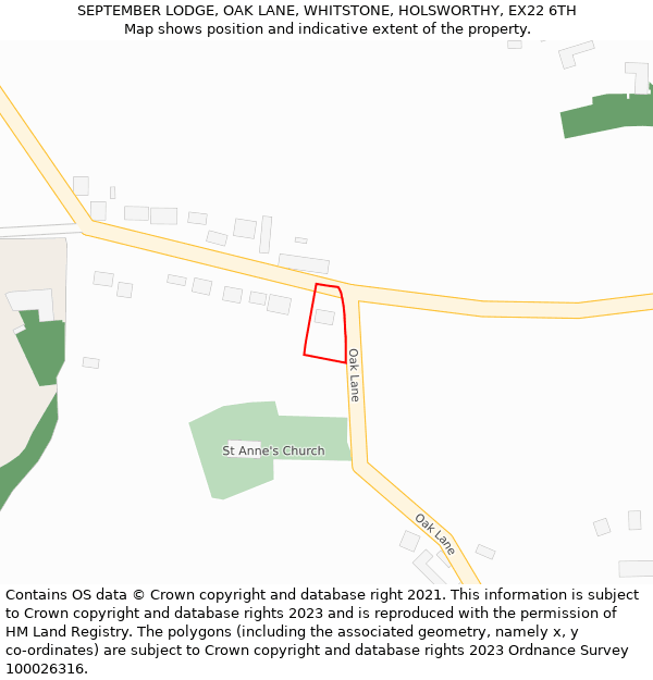 SEPTEMBER LODGE, OAK LANE, WHITSTONE, HOLSWORTHY, EX22 6TH: Location map and indicative extent of plot
