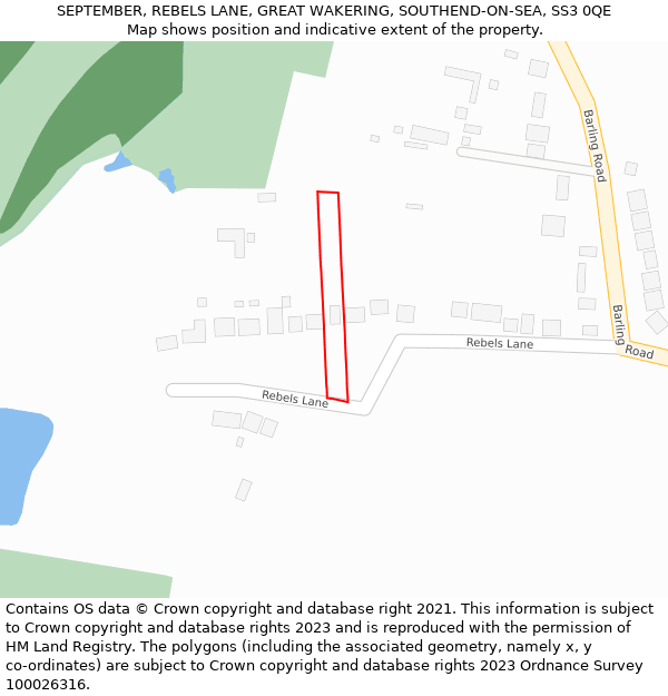 SEPTEMBER, REBELS LANE, GREAT WAKERING, SOUTHEND-ON-SEA, SS3 0QE: Location map and indicative extent of plot