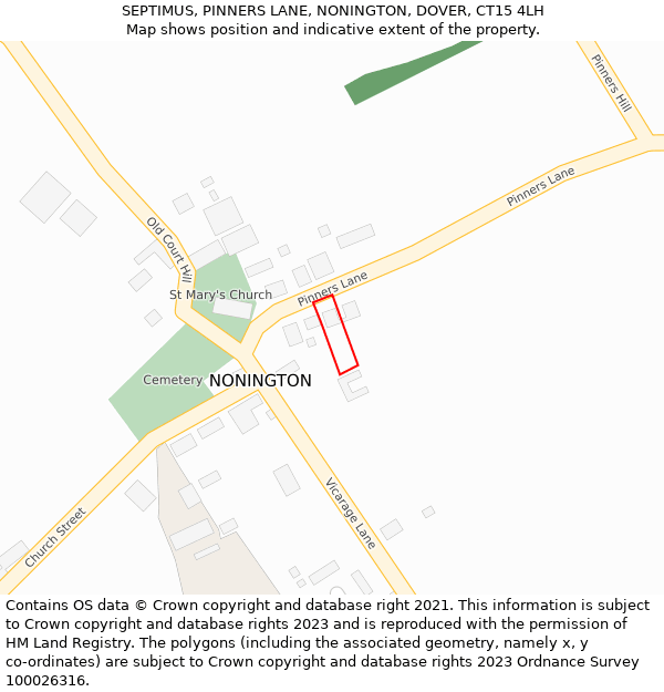 SEPTIMUS, PINNERS LANE, NONINGTON, DOVER, CT15 4LH: Location map and indicative extent of plot