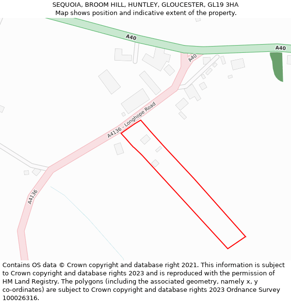 SEQUOIA, BROOM HILL, HUNTLEY, GLOUCESTER, GL19 3HA: Location map and indicative extent of plot