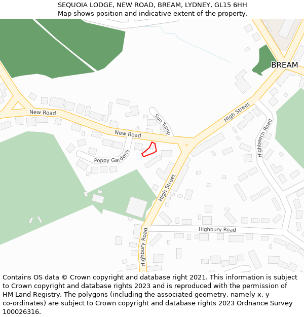 SEQUOIA LODGE, NEW ROAD, BREAM, LYDNEY, GL15 6HH: Location map and indicative extent of plot