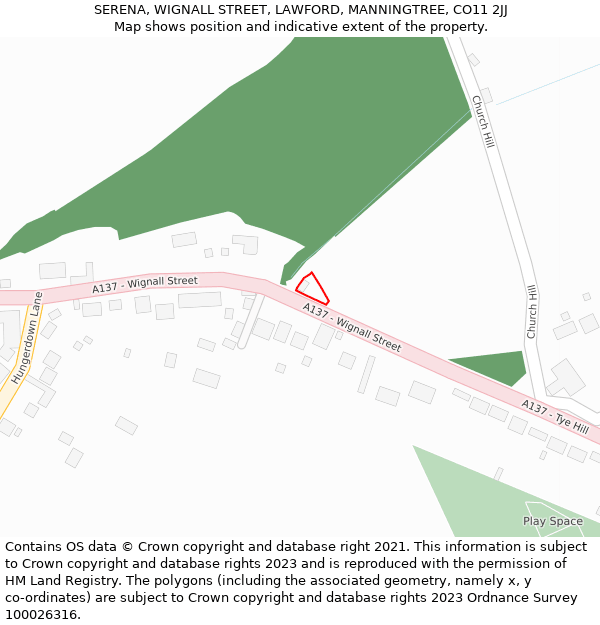SERENA, WIGNALL STREET, LAWFORD, MANNINGTREE, CO11 2JJ: Location map and indicative extent of plot