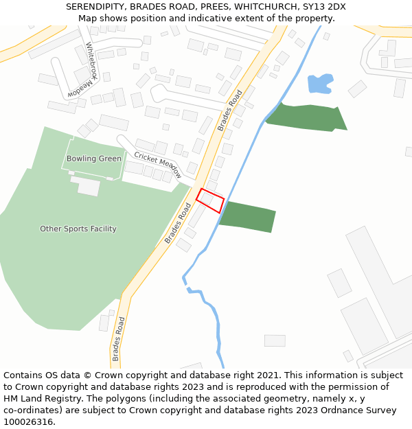 SERENDIPITY, BRADES ROAD, PREES, WHITCHURCH, SY13 2DX: Location map and indicative extent of plot