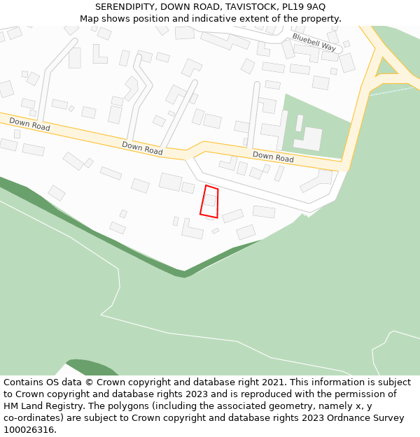 SERENDIPITY, DOWN ROAD, TAVISTOCK, PL19 9AQ: Location map and indicative extent of plot