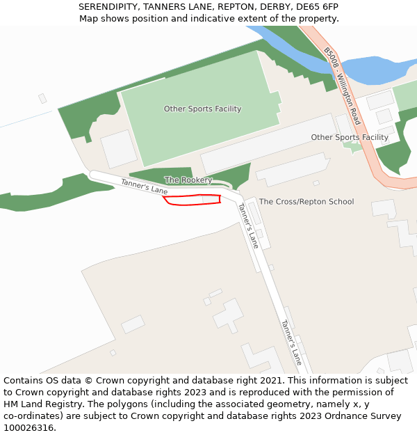 SERENDIPITY, TANNERS LANE, REPTON, DERBY, DE65 6FP: Location map and indicative extent of plot