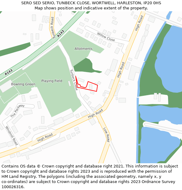 SERO SED SERIO, TUNBECK CLOSE, WORTWELL, HARLESTON, IP20 0HS: Location map and indicative extent of plot