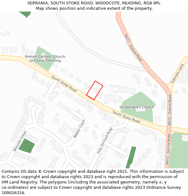 SERRANIA, SOUTH STOKE ROAD, WOODCOTE, READING, RG8 0PL: Location map and indicative extent of plot