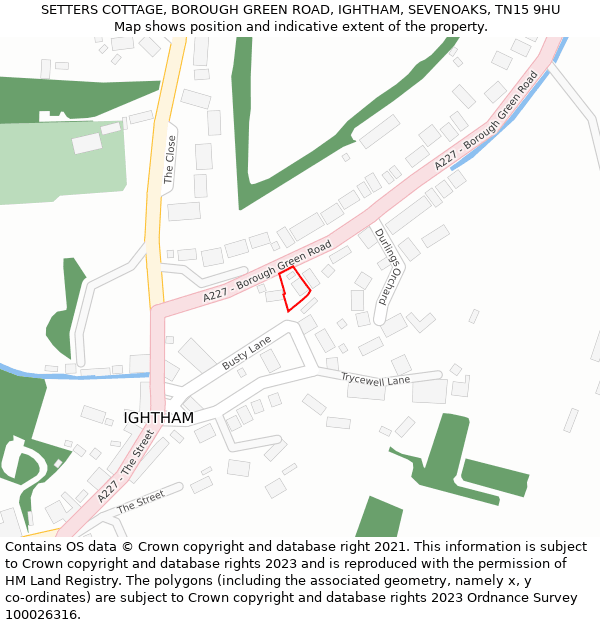 SETTERS COTTAGE, BOROUGH GREEN ROAD, IGHTHAM, SEVENOAKS, TN15 9HU: Location map and indicative extent of plot
