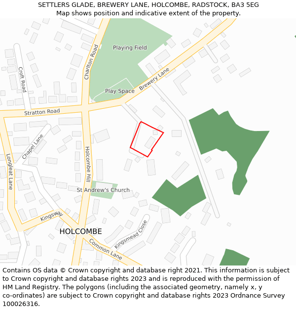 SETTLERS GLADE, BREWERY LANE, HOLCOMBE, RADSTOCK, BA3 5EG: Location map and indicative extent of plot