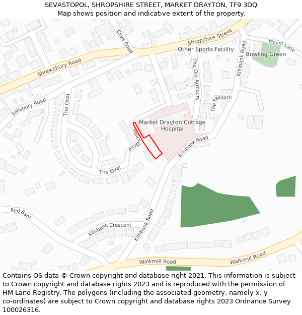 SEVASTOPOL, SHROPSHIRE STREET, MARKET DRAYTON, TF9 3DQ: Location map and indicative extent of plot