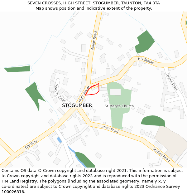 SEVEN CROSSES, HIGH STREET, STOGUMBER, TAUNTON, TA4 3TA: Location map and indicative extent of plot