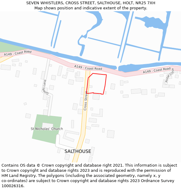 SEVEN WHISTLERS, CROSS STREET, SALTHOUSE, HOLT, NR25 7XH: Location map and indicative extent of plot