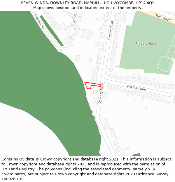 SEVEN WINDS, DOWNLEY ROAD, NAPHILL, HIGH WYCOMBE, HP14 4QY: Location map and indicative extent of plot