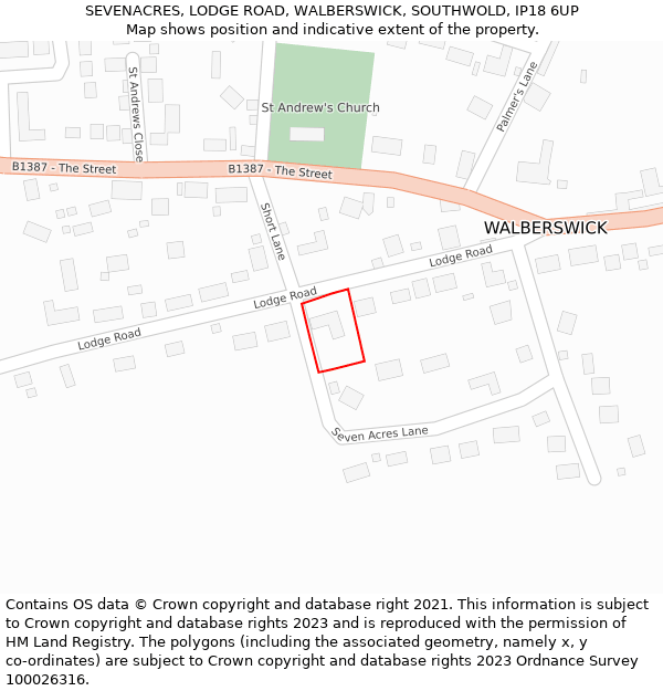 SEVENACRES, LODGE ROAD, WALBERSWICK, SOUTHWOLD, IP18 6UP: Location map and indicative extent of plot