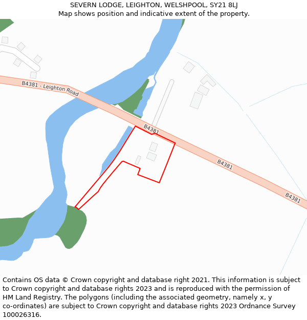 SEVERN LODGE, LEIGHTON, WELSHPOOL, SY21 8LJ: Location map and indicative extent of plot