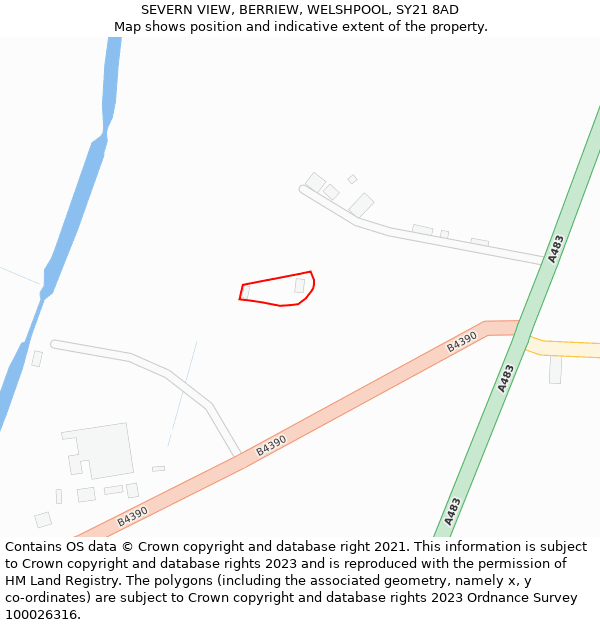 SEVERN VIEW, BERRIEW, WELSHPOOL, SY21 8AD: Location map and indicative extent of plot