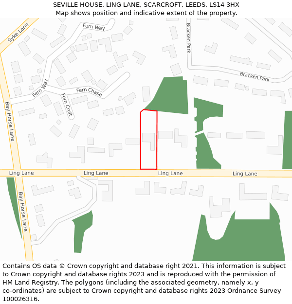 SEVILLE HOUSE, LING LANE, SCARCROFT, LEEDS, LS14 3HX: Location map and indicative extent of plot