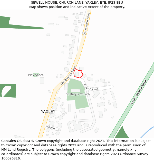 SEWELL HOUSE, CHURCH LANE, YAXLEY, EYE, IP23 8BU: Location map and indicative extent of plot