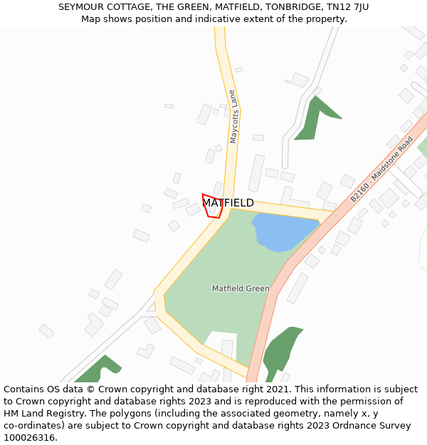 SEYMOUR COTTAGE, THE GREEN, MATFIELD, TONBRIDGE, TN12 7JU: Location map and indicative extent of plot