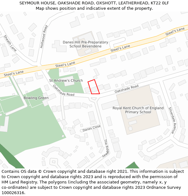 SEYMOUR HOUSE, OAKSHADE ROAD, OXSHOTT, LEATHERHEAD, KT22 0LF: Location map and indicative extent of plot