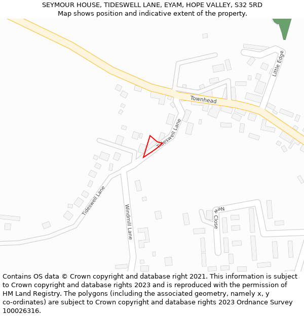 SEYMOUR HOUSE, TIDESWELL LANE, EYAM, HOPE VALLEY, S32 5RD: Location map and indicative extent of plot
