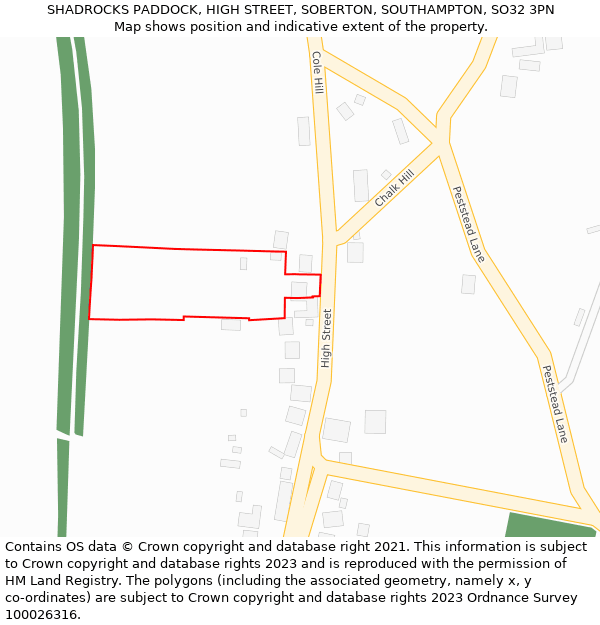 SHADROCKS PADDOCK, HIGH STREET, SOBERTON, SOUTHAMPTON, SO32 3PN: Location map and indicative extent of plot