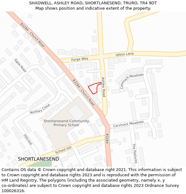 SHADWELL, ASHLEY ROAD, SHORTLANESEND, TRURO, TR4 9DT: Location map and indicative extent of plot