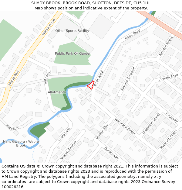 SHADY BROOK, BROOK ROAD, SHOTTON, DEESIDE, CH5 1HL: Location map and indicative extent of plot