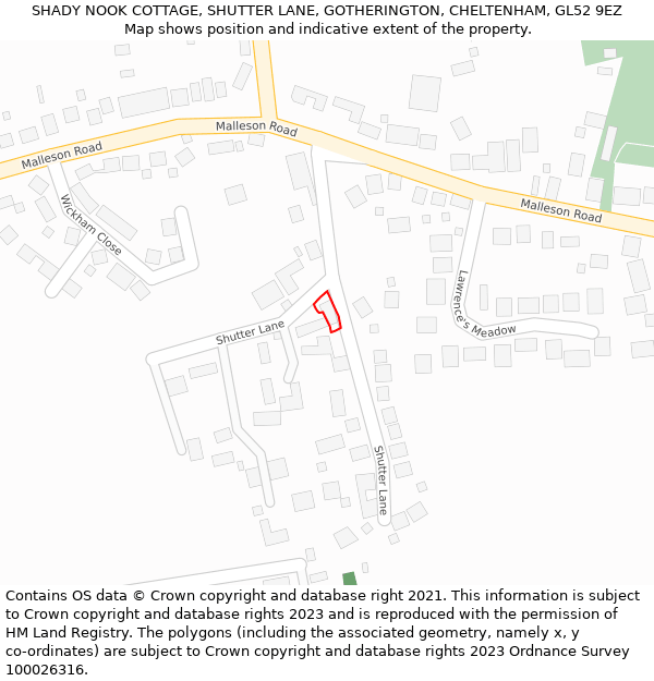 SHADY NOOK COTTAGE, SHUTTER LANE, GOTHERINGTON, CHELTENHAM, GL52 9EZ: Location map and indicative extent of plot