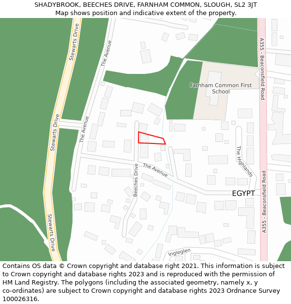 SHADYBROOK, BEECHES DRIVE, FARNHAM COMMON, SLOUGH, SL2 3JT: Location map and indicative extent of plot