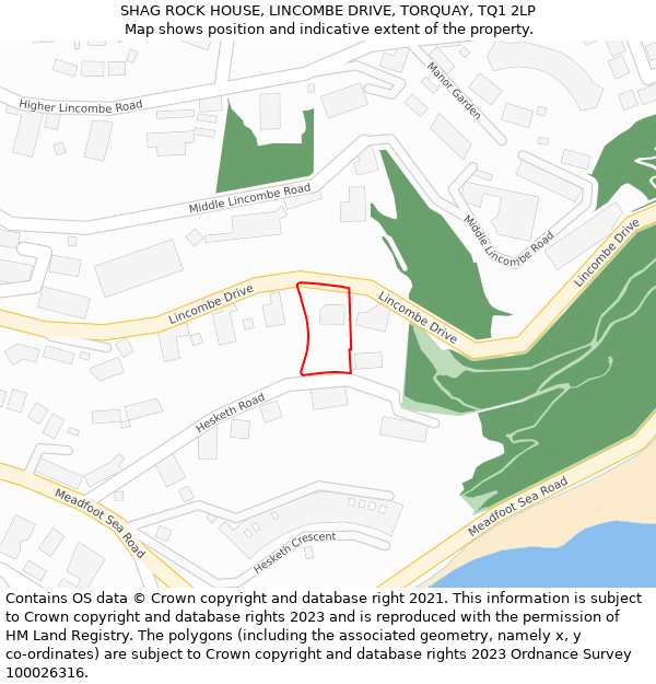 SHAG ROCK HOUSE, LINCOMBE DRIVE, TORQUAY, TQ1 2LP: Location map and indicative extent of plot