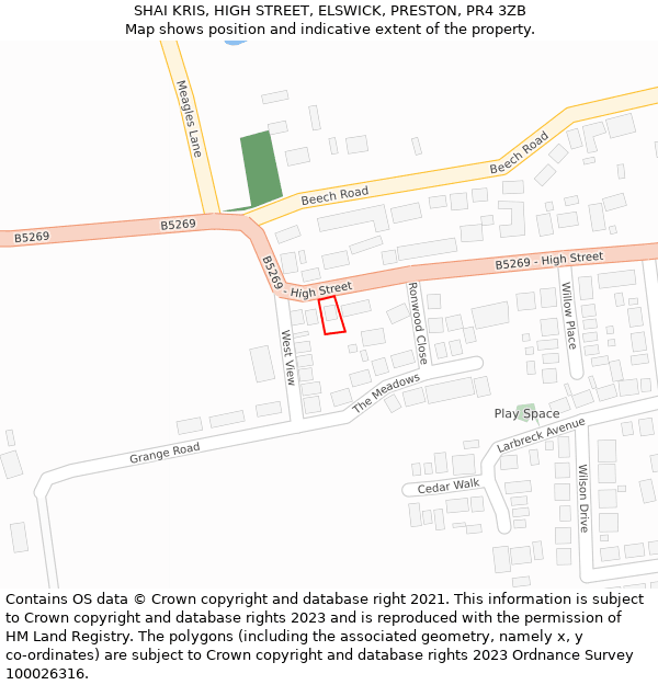 SHAI KRIS, HIGH STREET, ELSWICK, PRESTON, PR4 3ZB: Location map and indicative extent of plot