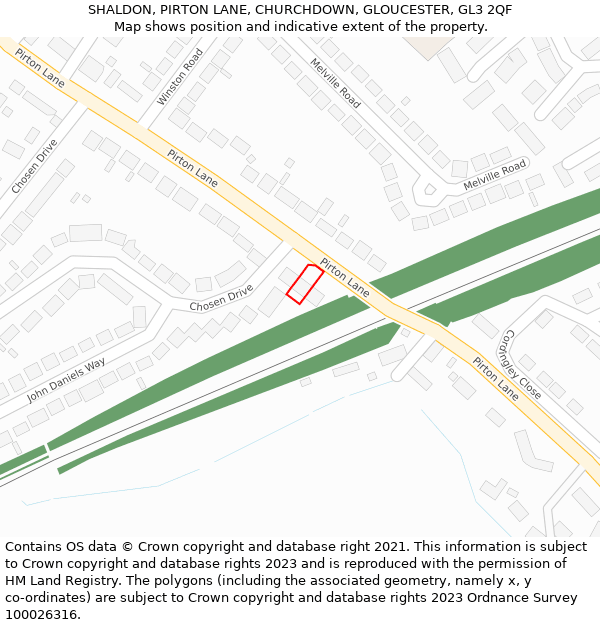 SHALDON, PIRTON LANE, CHURCHDOWN, GLOUCESTER, GL3 2QF: Location map and indicative extent of plot