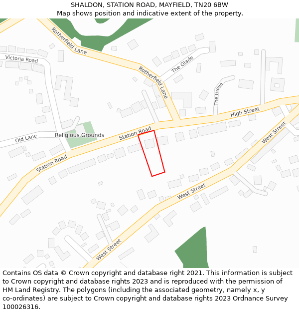 SHALDON, STATION ROAD, MAYFIELD, TN20 6BW: Location map and indicative extent of plot