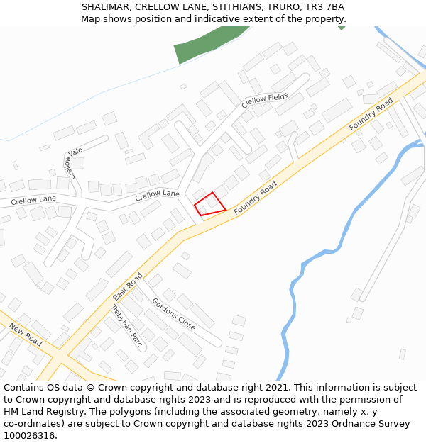 SHALIMAR, CRELLOW LANE, STITHIANS, TRURO, TR3 7BA: Location map and indicative extent of plot