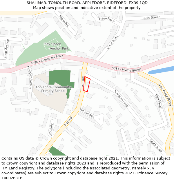 SHALIMAR, TOMOUTH ROAD, APPLEDORE, BIDEFORD, EX39 1QD: Location map and indicative extent of plot