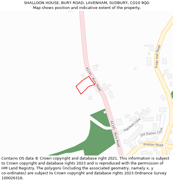 SHALLOON HOUSE, BURY ROAD, LAVENHAM, SUDBURY, CO10 9QG: Location map and indicative extent of plot