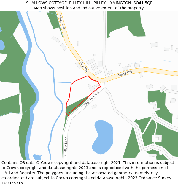 SHALLOWS COTTAGE, PILLEY HILL, PILLEY, LYMINGTON, SO41 5QF: Location map and indicative extent of plot