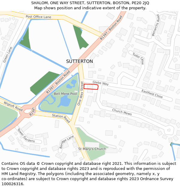 SHALOM, ONE WAY STREET, SUTTERTON, BOSTON, PE20 2JQ: Location map and indicative extent of plot
