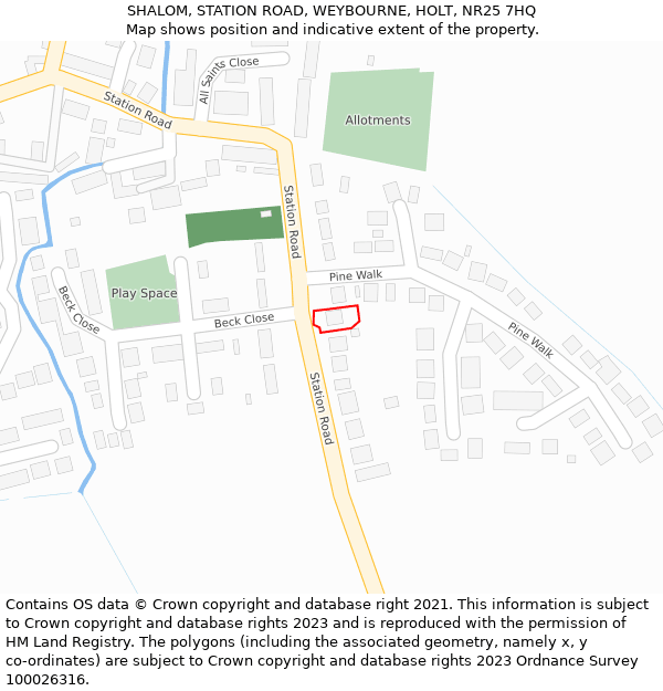 SHALOM, STATION ROAD, WEYBOURNE, HOLT, NR25 7HQ: Location map and indicative extent of plot