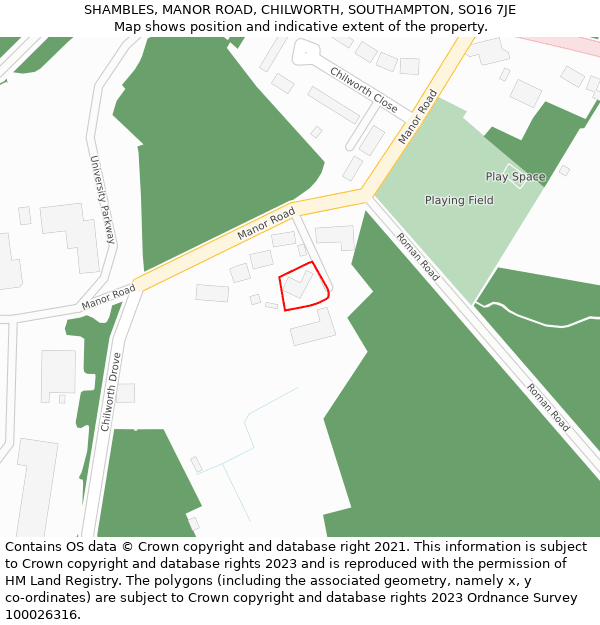 SHAMBLES, MANOR ROAD, CHILWORTH, SOUTHAMPTON, SO16 7JE: Location map and indicative extent of plot