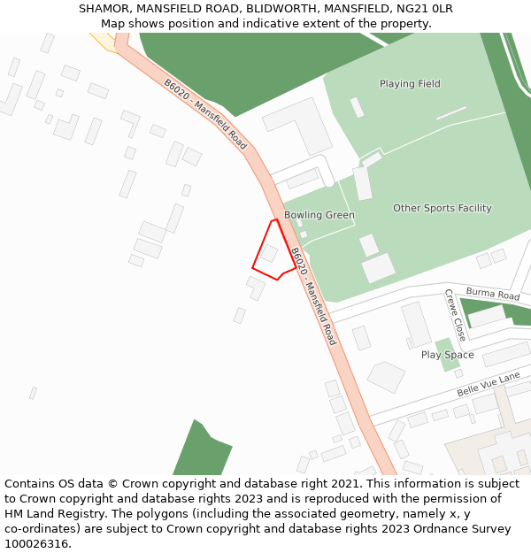 SHAMOR, MANSFIELD ROAD, BLIDWORTH, MANSFIELD, NG21 0LR: Location map and indicative extent of plot