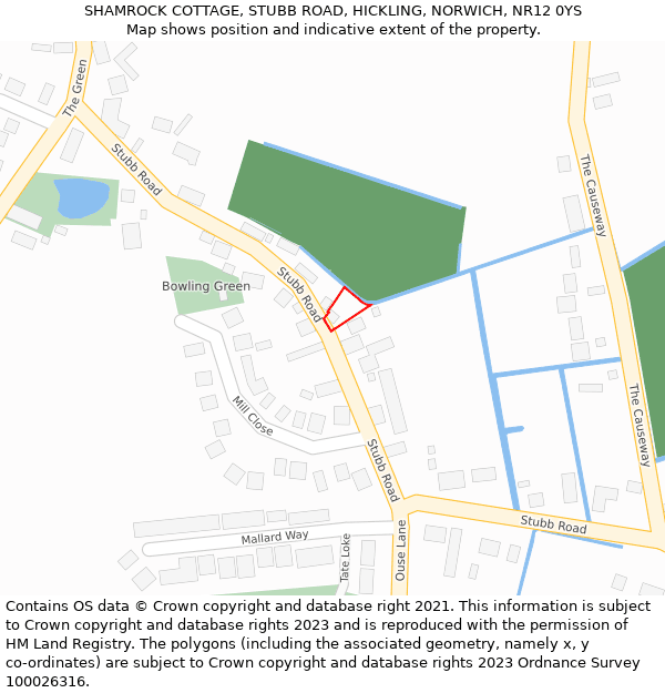 SHAMROCK COTTAGE, STUBB ROAD, HICKLING, NORWICH, NR12 0YS: Location map and indicative extent of plot