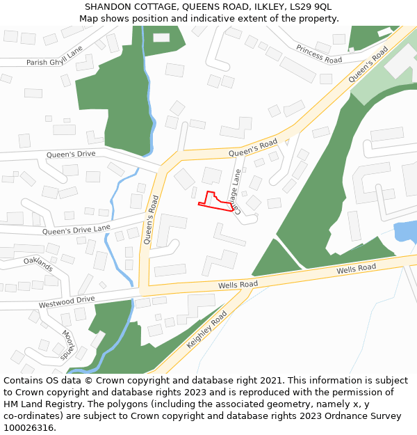 SHANDON COTTAGE, QUEENS ROAD, ILKLEY, LS29 9QL: Location map and indicative extent of plot